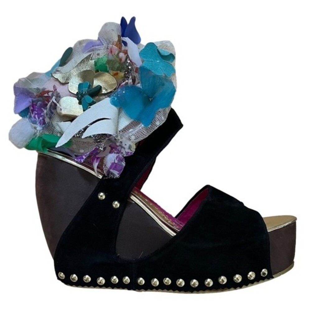 Irregular Choice Studded and Embellished Leather Wedge Platform Sandals 7.5